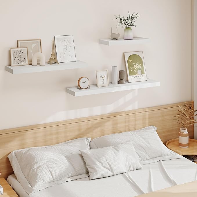 Vivelove White Floating Shelves 48 Inches Long, Wall Display Shelves with Invisible Brackets, for Bathroom Living Room Kitche
