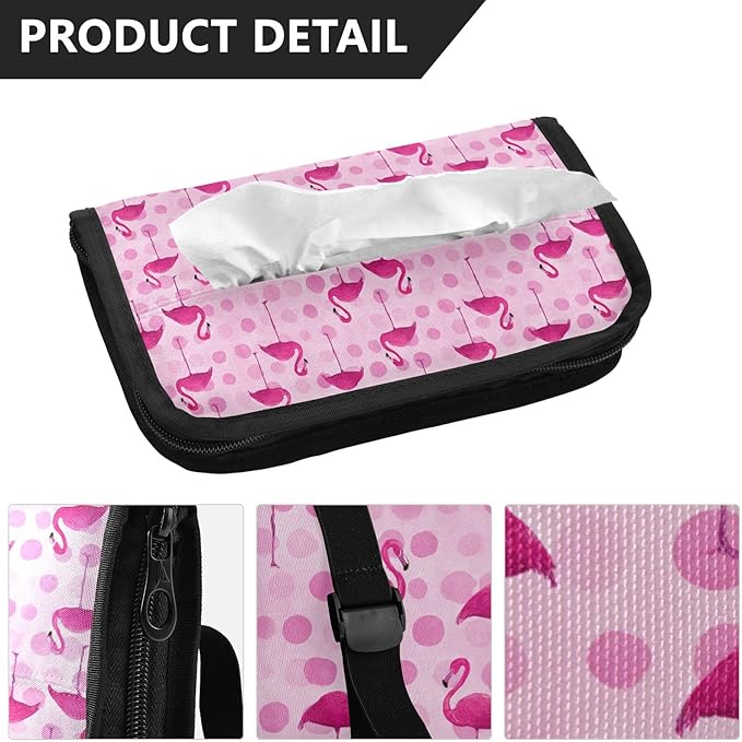 Car Tissue Holder Car Visor Organizer Tissue Box Holder for Car Sun Visor Organizer with Car Vehicle Accessories Essentials Interior for Women Men Pink Flamingos and Polka Dots