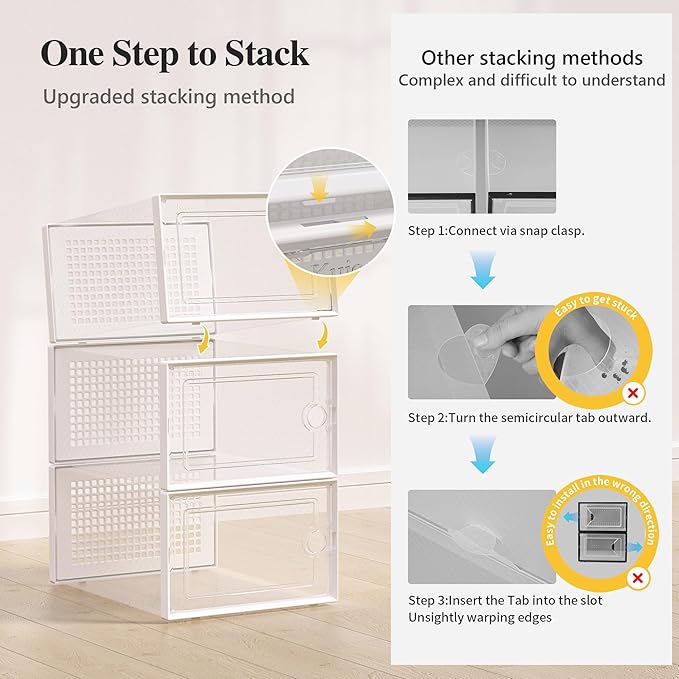 Kuject X-Large Shoe Storage Boxes Organizers Clear Plastic Stackable 12 Pack, Shoe Rack & Holder Substitute, Sneaker Containe