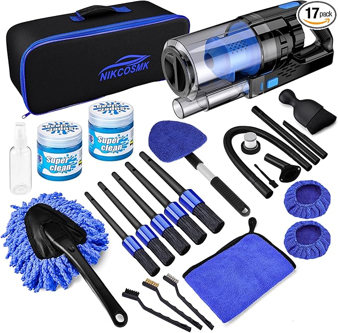 17pcs Car Detailing Kit Interior Cleaner, Car Interior Cleaning Kit with Handheld Car Vacuum, Car Detailing Brushes, Windshie