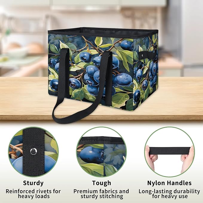 Reusable Grocery Bags Heavy Duty Shopping Bags Foldable Large Tote Bags with Long Handles & Hard Bottom