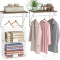 DAOUTIME 2 Set Laundry Room Wall Mounted Shelves With Wire Storage Baskets, Over Washer and Dryer With Hanging Rods and Hooks