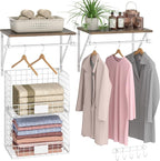 DAOUTIME 2 Set Laundry Room Wall Mounted Shelves With Wire Storage Baskets, Over Washer and Dryer With Hanging Rods and Hooks