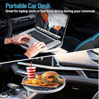 Car Tray Table & Car Desk for Laptop with 2 Risers and Anti-Slip Pad, 360° Rotating Cup Holder for Working and Eating Compatible with Tesla Model 3/Y/S, Ford F150/Explorer/Maverick & Most Vehicles/EV