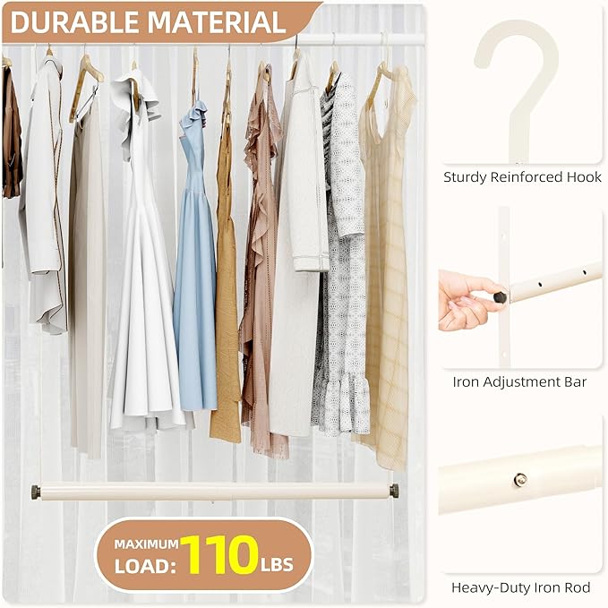 STORAGE MANIAC Adjustable Closet Rod Extender - Heavy Duty Space-Saving Clothes Hanging Bar, 1 Pack White
