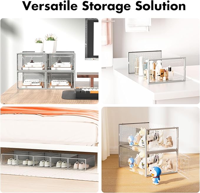Foluck Shoe Storage Box, 15 Pack Clear Plastic Stackable Shoe Organizer for Closet, Interlocking Design Shoe Container Bins f