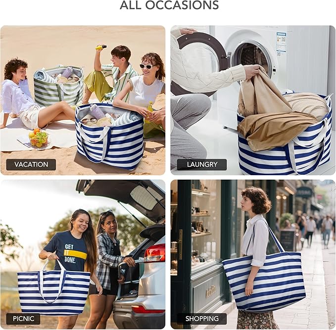 KALIDI 60L Extra Large Duffle Bag, Beach Tote Zipper Utility Oversized Weekender Carrier Travel Shopping Reusable Grocery Bag