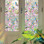 Niviy Bird Stained Glass Spring Summer Window Clings, Flowers Decor Bird Window Strike Prevention, Static Cling Stickers, Windows Tint for Home Bathroom (16.93 x 39.37inch)
