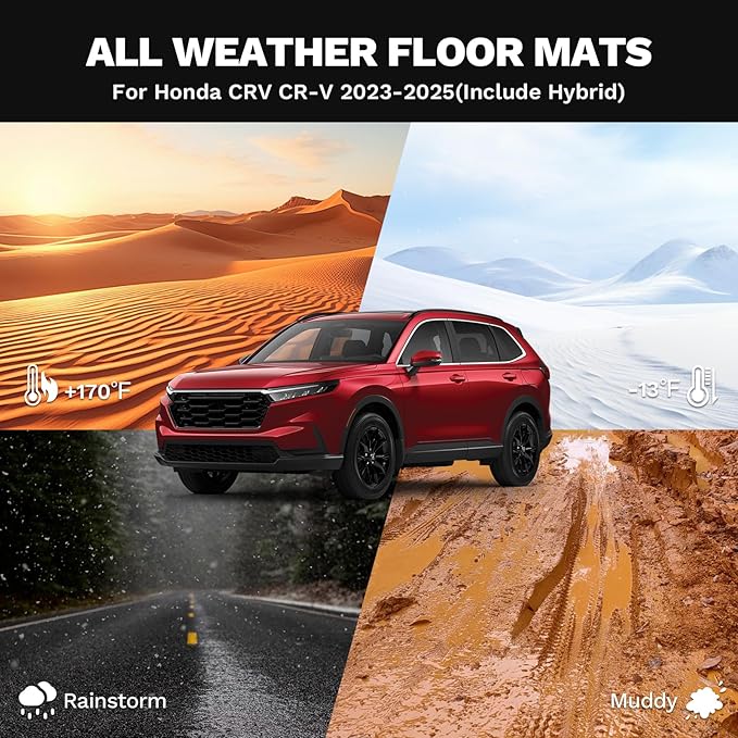 Powerty Floor Mats for Honda CR-V 2023 2024 2025 2026 (Include Hybrid) Accessories All Weather Car Floor Mats, 3D TPE Anti-Slip Liners for Car, 1st & 2nd Row Black