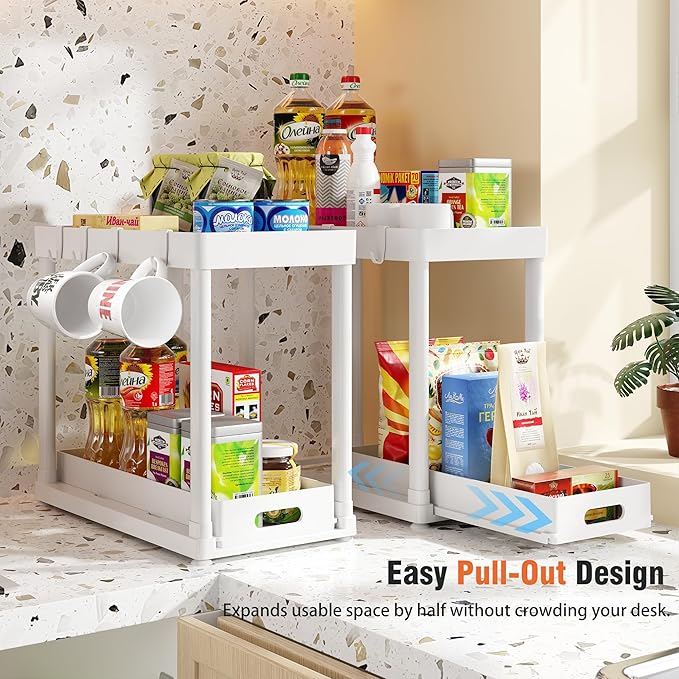 2 Pack Pull-Out Storage Organizers, Under Sink Organizer and Storage for Bathroom & Kitchen,Multi-Purpose Under Cabinet Organ