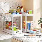 2 Pack Pull-Out Storage Organizers, Under Sink Organizer and Storage for Bathroom & Kitchen,Multi-Purpose Under Cabinet Organ