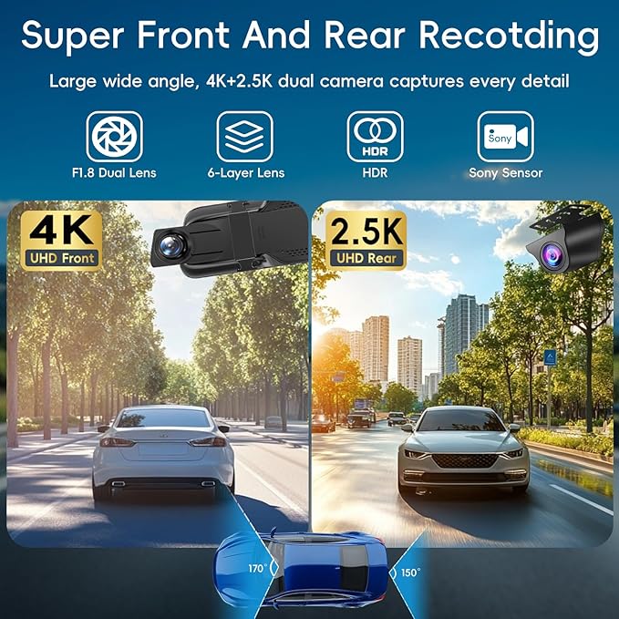 Mirror Dual Dash Camera for Car, Dashcam 4K Front 2.5K IMX335 Rear View/ADAS BSD LCA Wi-Fi&APP WDR Night Vision G-Sensor Loop