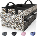 HOTOR Trunk Organizer - Car Organizer with 5 Pockets, Trunk Organizer for SUV & Sedan, Car Organization with Sturdy Base Panel for Car Accessories, Brown Leopard, 2 Compartments, 21.3"×12.6"×10.6"