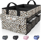 HOTOR Trunk Organizer - Car Organizer with 5 Pockets, Trunk Organizer for SUV & Sedan, Car Organization with Sturdy Base Panel for Car Accessories, Brown Leopard, 2 Compartments, 21.3"×12.6"×10.6"