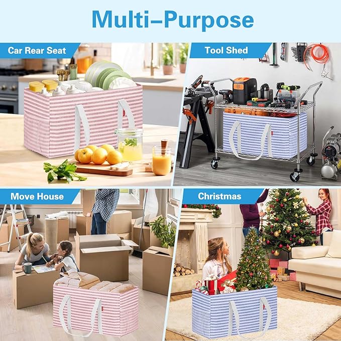 LHZ.K Standing Extra Large Utility Tote Bag 2 Pack, Foldable Reusable Grocery Bags with Metal Wire Frame & Hard Bottom Board