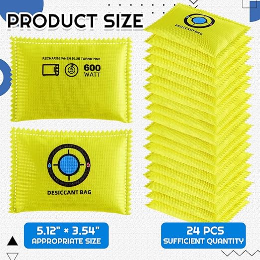 Lounsweer 24 Pack (100g Each) Rechargeable Silica Gel Desiccant Packets, Reusable Moisture Absorber for Storage Bins, Gun Saf
