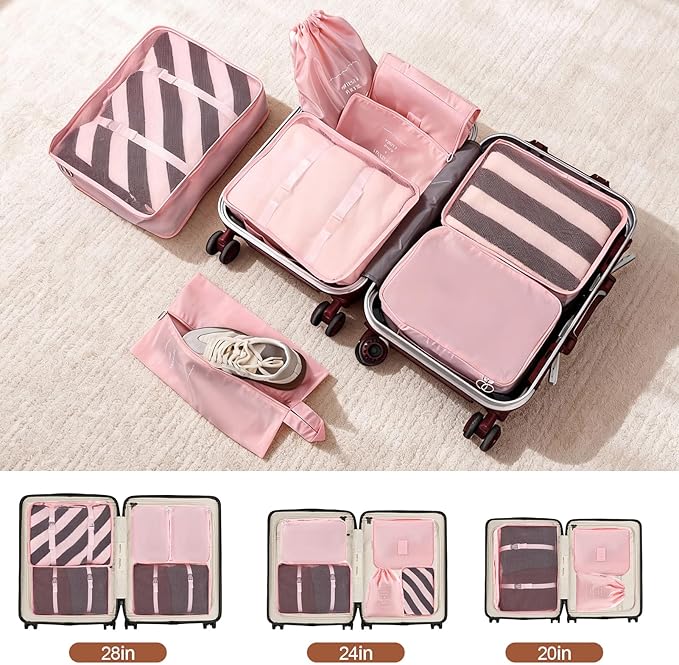 8 Set Compression Packing Cubes for Travel Essentials,Suitcase Organizer Bags, Carry-On Luggage Accessories with Laundry & To