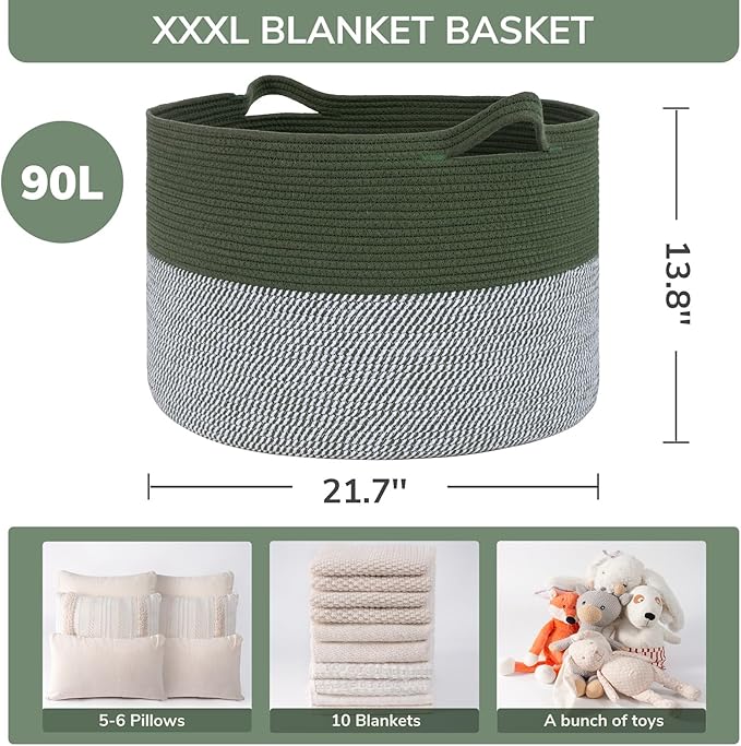 INDRESSME INDRSSME Large Laundry Storage Basket, 21.7 x13. 8 - Decorative Rope Blanket Basket for Organizing Bedroom, Living 