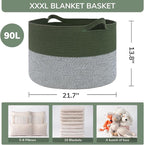 INDRESSME INDRSSME Large Laundry Storage Basket, 21.7 x13. 8 - Decorative Rope Blanket Basket for Organizing Bedroom, Living 