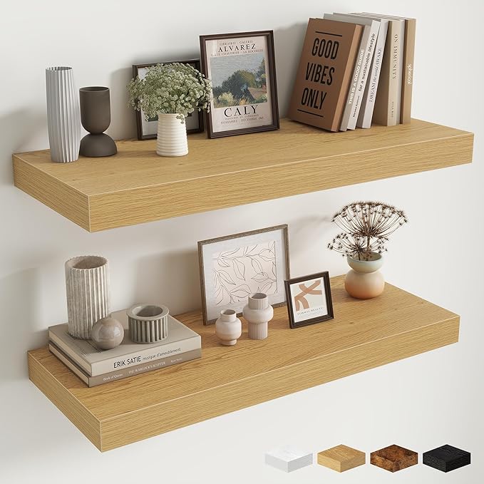 Fun Memories 12 Inch Deep Floating Shelves for Wall, 30 Inch Long Floating Shelf, 30 x 12 Shelf for Wall, Rustic Wood Bookshe