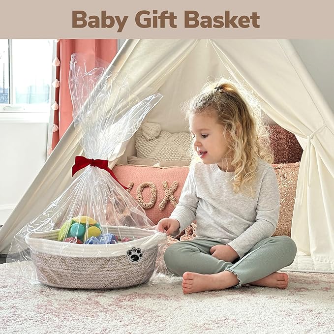 Dog Toy Basket Small Gift Basket for Baby, 12"x 8" x 5" inches Woven Storage Baskets for Dog Cat, Nursery Storage Baskets for