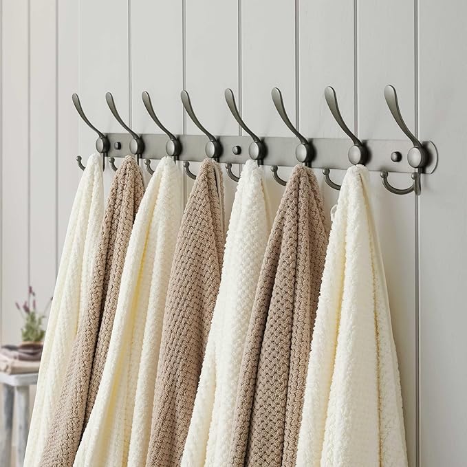 Dseap Coat Rack Wall Mount - 29.5” Long 8-Tri-Hooks Heavy Duty Coat Hanger Rail Wall Hooks for Hanging Coats Hats Clothing Cl