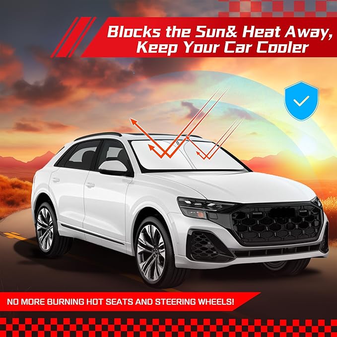 ARISMOTOR Windshield Sun Shade for Audi Q8 2019-2025 2026, Custom Fit Foldable Front Window Sunshade Sun Visor Protector, Block UV Rays Keep Your Car Cooler