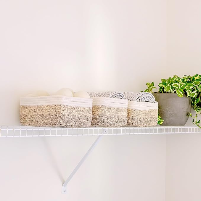 NaturalCozy 11.8"x8"x4.5” Storage Baskets for Shelves 3 Pack | Cotton Rope Woven Small Baskets for Organizing | Small Storage