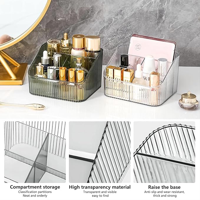 DASITON Large Capacity Makeup Brush Holder,5 Slot Makeup Brush Cup,Vintage striped Make Up Brush Holder,for Vanity Decor,Bath