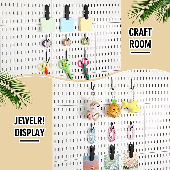 Kathfly 30pcs Pegboard Accessories 10 Clips 20 Hooks, Peg Board Accessory Kit for Wall Organizer Compatible with IKEA Skadis 
