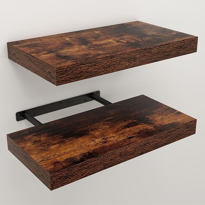 Floating Shelves for Wall, 7.9" Deep Wall Mounted Wood Shelves for Bathroom, Bedroom, Living Room, Kitchen, Hanging Shelf for