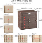 Frebeauty Large Jewelry Box,6-Tier PU Leather Jewelry Organizer,Multi-functional Storage Case with Mirror,Accessories Holder 