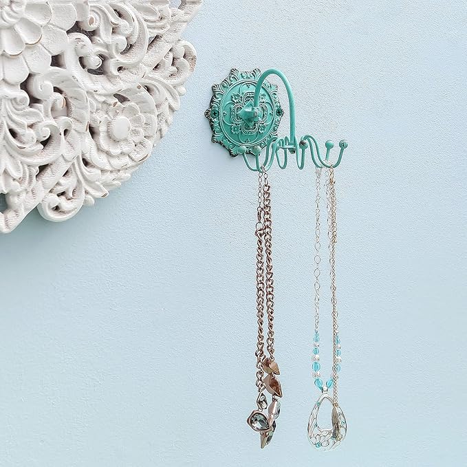 NIKKY HOME Wall Mounted Hooks Jewelry Organizer Rustic Hanging Vintage Decorative Shabby Chic Jewelry Storage Display Hanger 