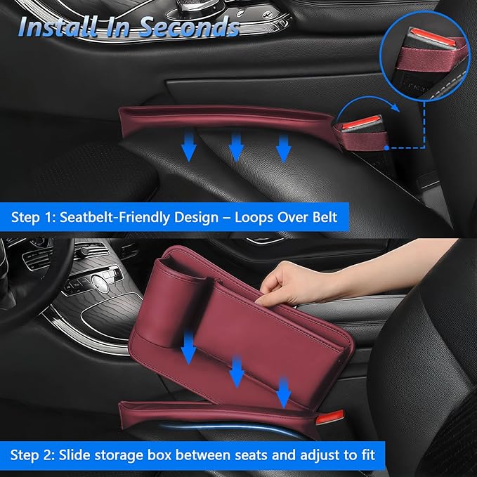 Car Seat Gap Filler Organizer 2 Pack, Car Seat Organizer with Cup Holders, 3-in-1 Removable Auto Organizer for Women, Universal Fit SUV Truck Fill The Gap Between Seats & Console (Red)