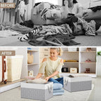StorageTastic Storage Bins, 3-Pack Large Storage Box with Rope Handles, Collapsible Storage Basket for Organizing Books, Clot