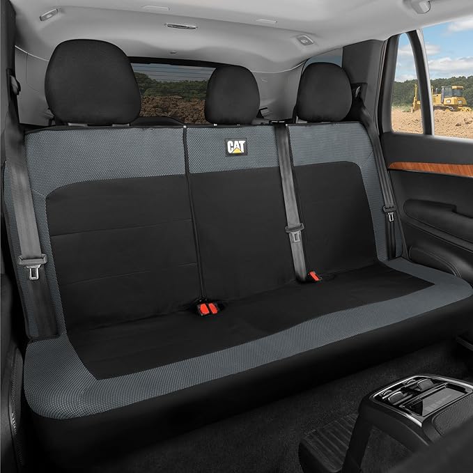 Cat MeshFlex Charcoal & Black Rear Seat Cover for Car – Durable Canvas & Mesh Design 60/40 Split Bench Protector for Cars, Tr