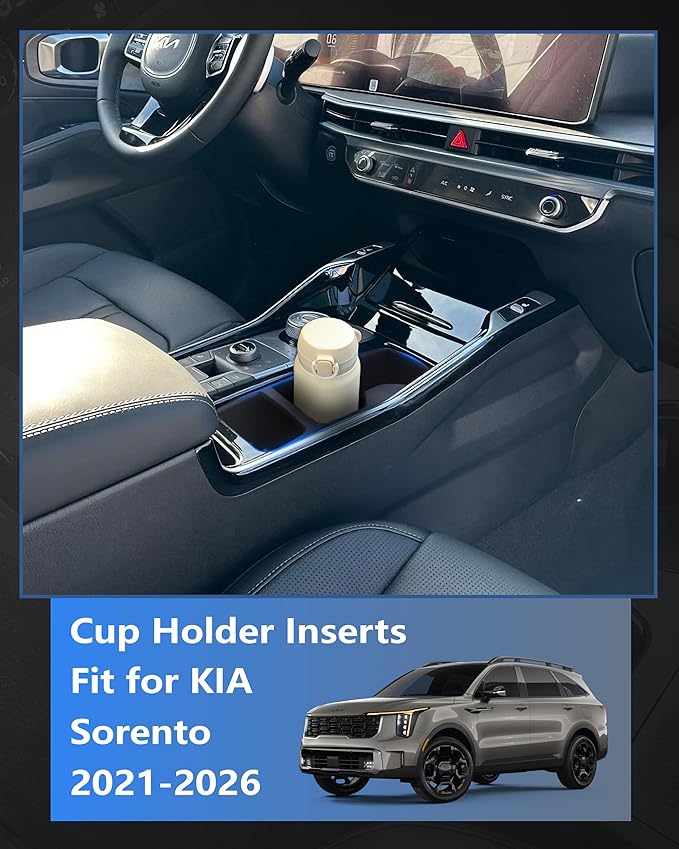 Cup Holder Inserts for 2021-2025 2026 KIA Sorento Accessories, Non-Slip TPE Center Console Protector Organizer to Prevent Spills & Scratches for Sorento Interior Accessories