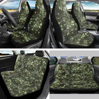 Green Camo Hunting 13 Piece Car Seat Cover Set with Steering Wheel Cover Seatbelt Strap Pad Armrest Pad Cup Coasters Key Chain Automobile Interior Sets Fit for Van Truck SUV Sedan