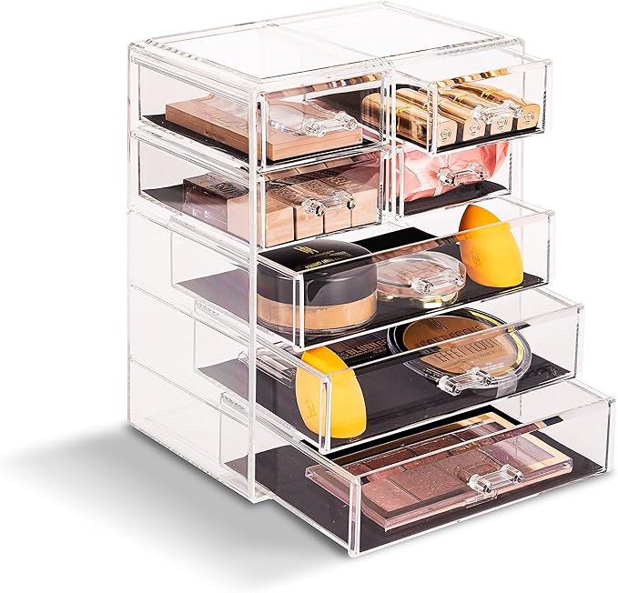 Sorbus Acrylic Makeup Organizer Set, 7-Drawer Vanity & Countertop Cosmetic Storage with Small & Wide Drawers, Clear Makeup St