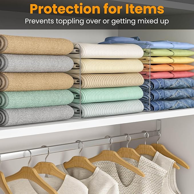 OKPOW Shelf Dividers for Closet Organization: 10" Tall X 12" Deep, Acrylic Clear Separators for Clothes, Vertical Shelf Divid