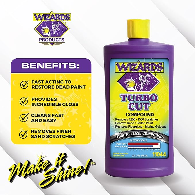 Wizards Turbo Cut Buffing Compound for Car Scratch Repair - 32 fl oz - Removes 1200-1500 Scratches - Rubbing Compound for Cars & Boats - Paint Restorer for Vehicles