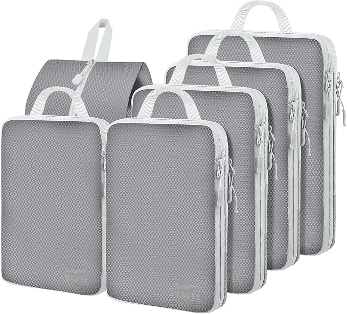 6 Set Compression Packing Cubes, Suitcase Organizer, Lightweight Travel Essentials, Compression Bags For Travel Accessories L