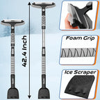 Trazon 42.4" Extendable Snow Brush & Mini Snow Shovel/Ice Scraper for Car Windshield with Foam Grip for Cars, SUV, Trucks, Detachable Сar Scraper, No Scratch, Heavy Duty Long Handle, Ice Remover