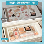 Vtopmart 7 PCS Clear Drawer Organizers Bins, 4-Size Stackable Makeup and Vanity Drawer Organizer Trays, Acrylic Bathroom Draw