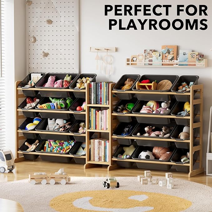 SpaceAid Large Toy Storage Organizer with 24 Bins and 3 Shelves, Toy Organizers Storage Bookshelf, Kids Bin Shelf Box Bookcas