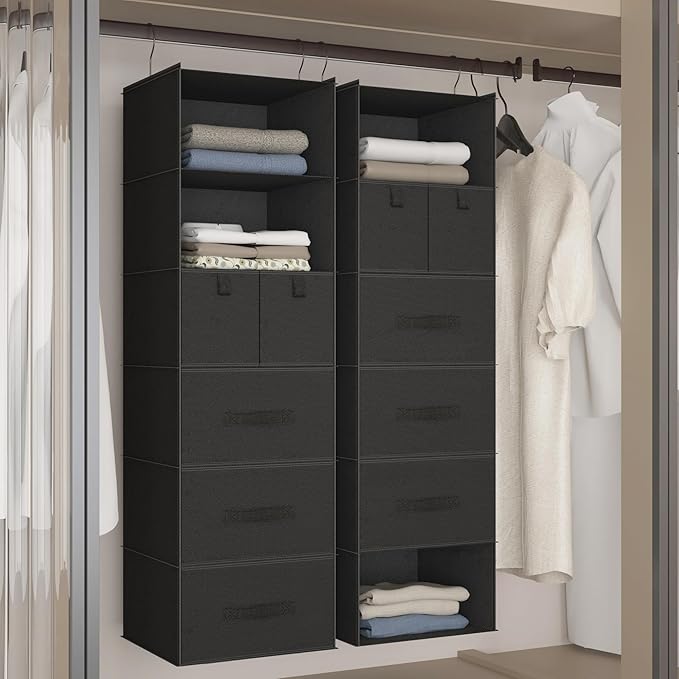 6-Shelves Hanging Closet Organizer with 5 Different Drawers, Foldable Closet Organizers and Storage for Wardrobe, Closet& RV,
