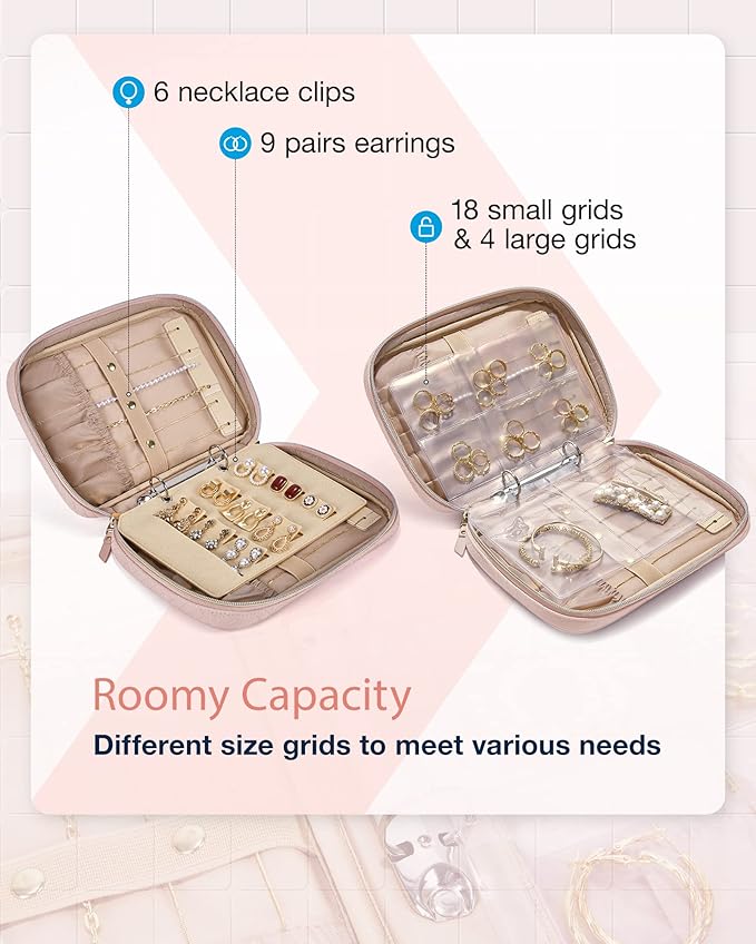 BAGSMART Large Jewelry Travel Organizer Case for Home Jewelry Organizer Storage Ring Binder Jewelry Bags Clear Jewelry Rolls 
