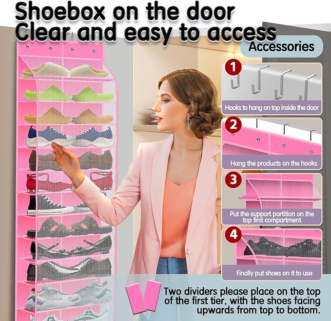 Kotkn Over The Door Shoe Organizer with 12 Large Breathable Pockets - Durable Hanging Storage for the Entire Family's Shoes (