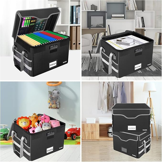 DocSafe Fireproof Document Box with Lock,File Storage Organizer with Pockets,Collapsible Portable File Box Home Office Safe F