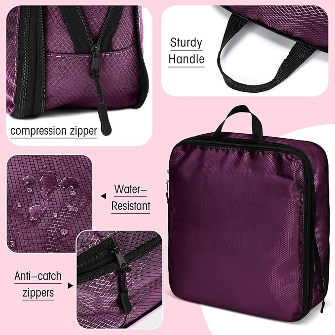 5 Pack Compression Packing Cubes for Travel Space Saving Cubes Luggage Organizer for Suitcase(Purple,Mixed)